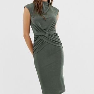 NWT ASOS Dress Drape front wrap Sage Green